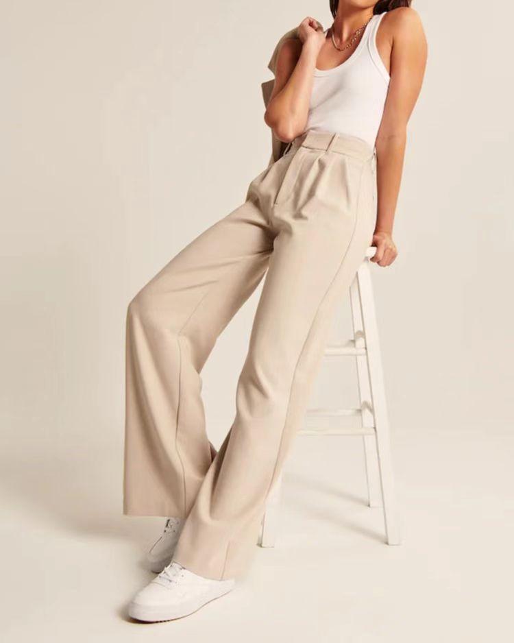 High Waist Straight Trousers With Pockets Wide Leg Casual Pants For Women - Hipster Collections