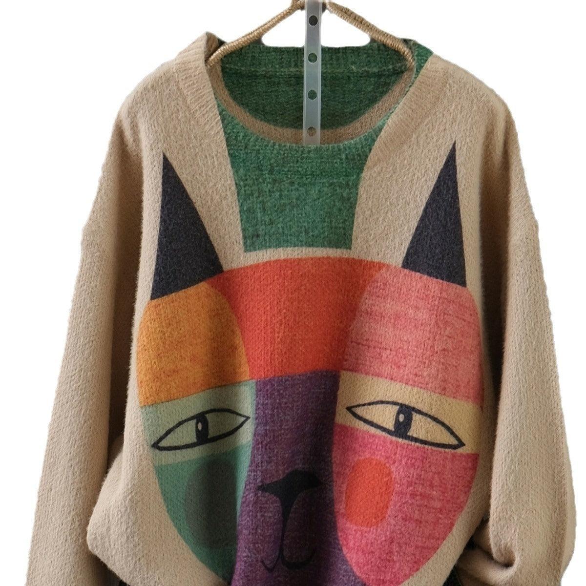 Round Neck Plus Size Pullover Knitting White Outerwear Slimming Loose Mink Fur Long Sleeve Sweater - Hipster Collections