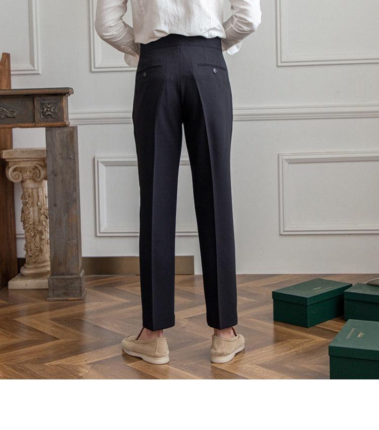 Casual Suit Pants Men's Paris Buckle Straight Business Small Suit Pants Naples Non-ironing All-match Suit Pants - Hipster Collections