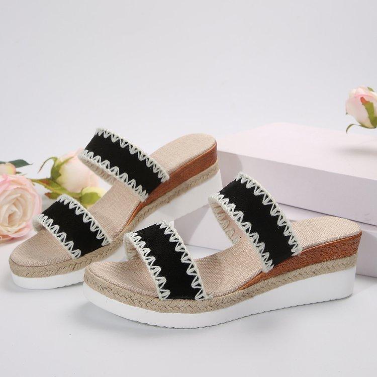 Hemp Rope Woven Wedge Slippers - Hipster Collections