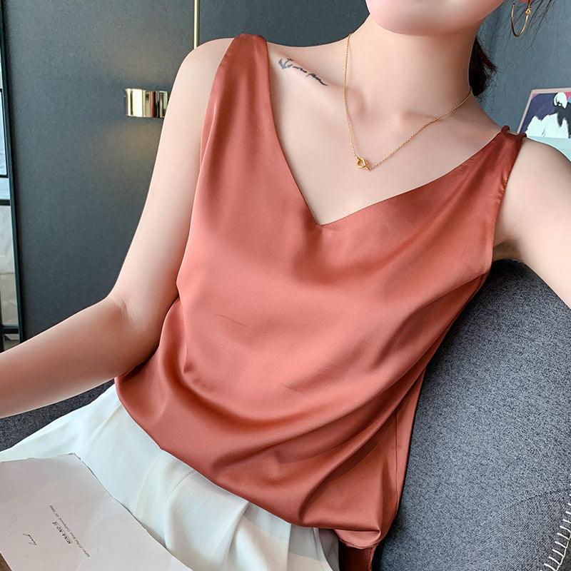 Camisole Women's Summer Inner Suit Silk Satin V-neck Top - Hipster Collections