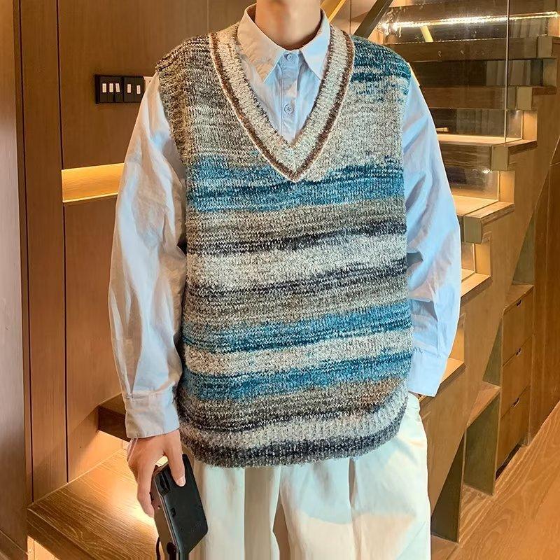 Men's Gradient Knitted Loose V-neck Sleeveless Sweater Vest - Hipster Collections