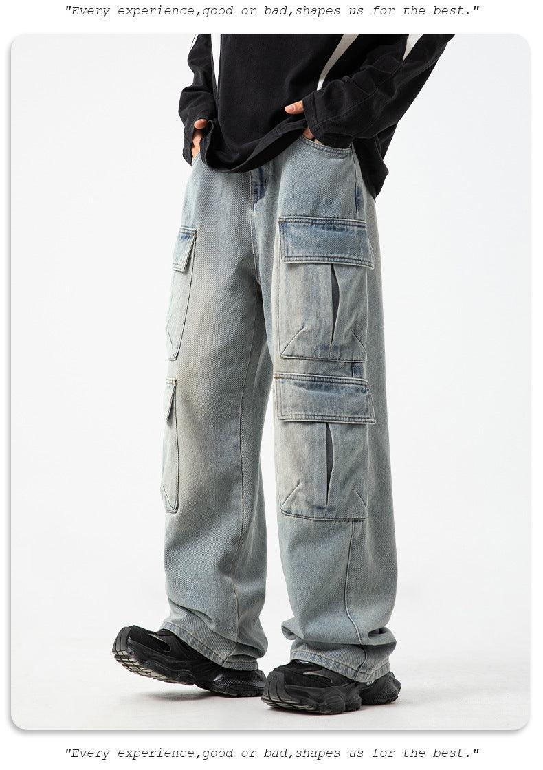 Workwear Multi-pocket Design Jeans Men's Distressed Washed Retro - Hipster Collections
