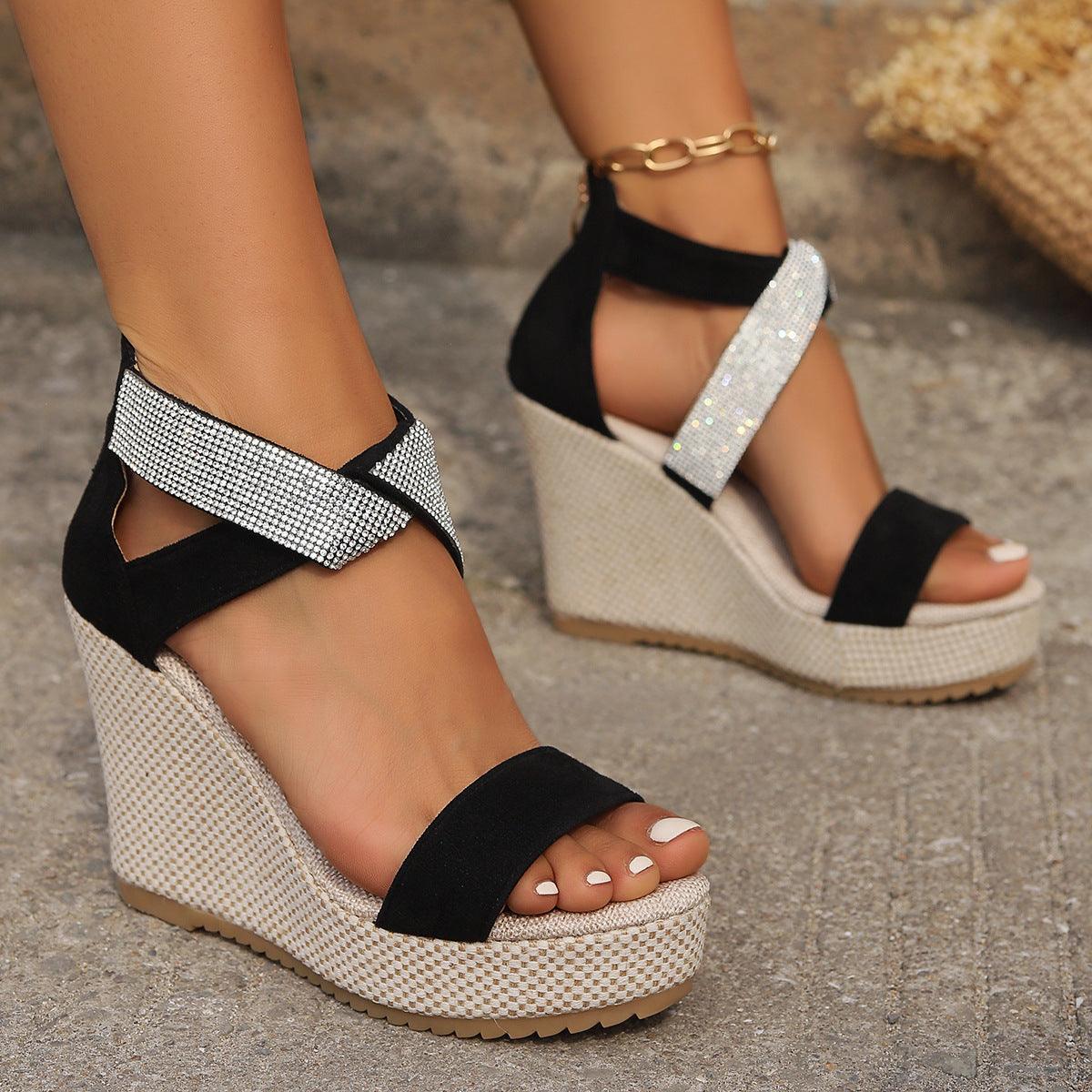 High Wedges or Sandals With Rhinestone Design - Hipster Collections