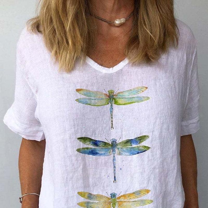 3d Printed V-neck Loose Women's T-shirt Short Sleeve - Hipster Collections