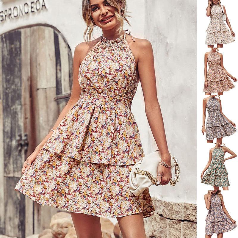 Printed Halter Backless Dress - Hipster Collections