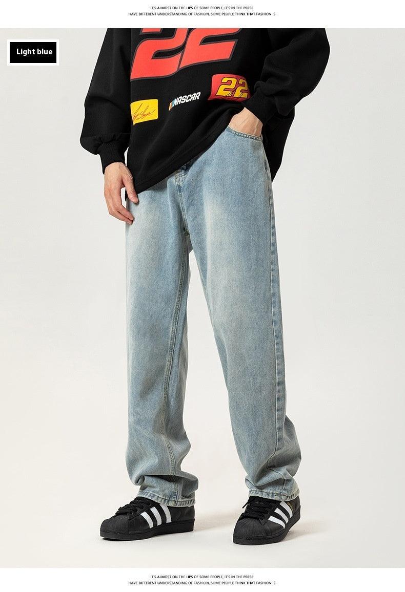 Washed Jeans Men's Spring American Wide Leg Leisure - Hipster Collections