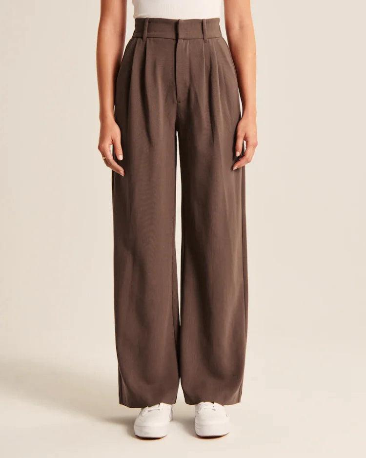High Waist Straight Trousers With Pockets Wide Leg Casual Pants For Women - Hipster Collections