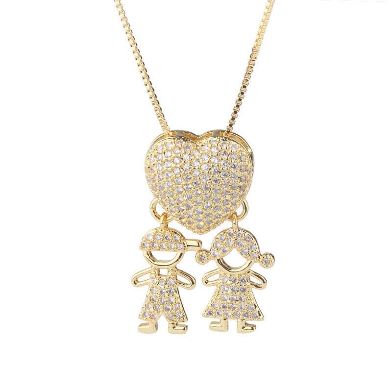 Zirconia Family Girl Boy Pendant Necklace Chain - Hipster Collections