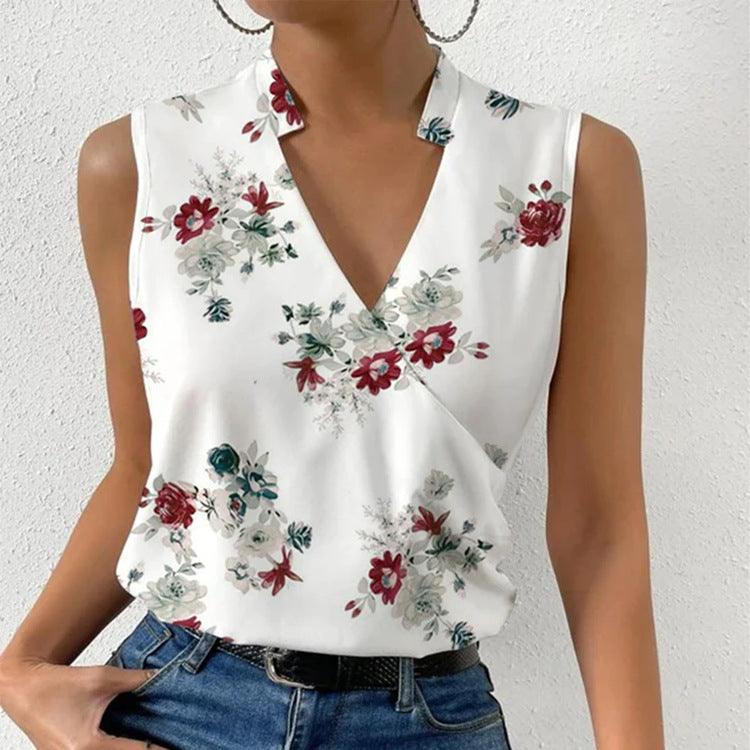 Casual Printed V-neck Sleeveless Top - Hipster Collections