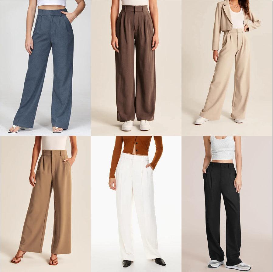 High Waist Straight Trousers With Pockets Wide Leg Casual Pants For Women - Hipster Collections