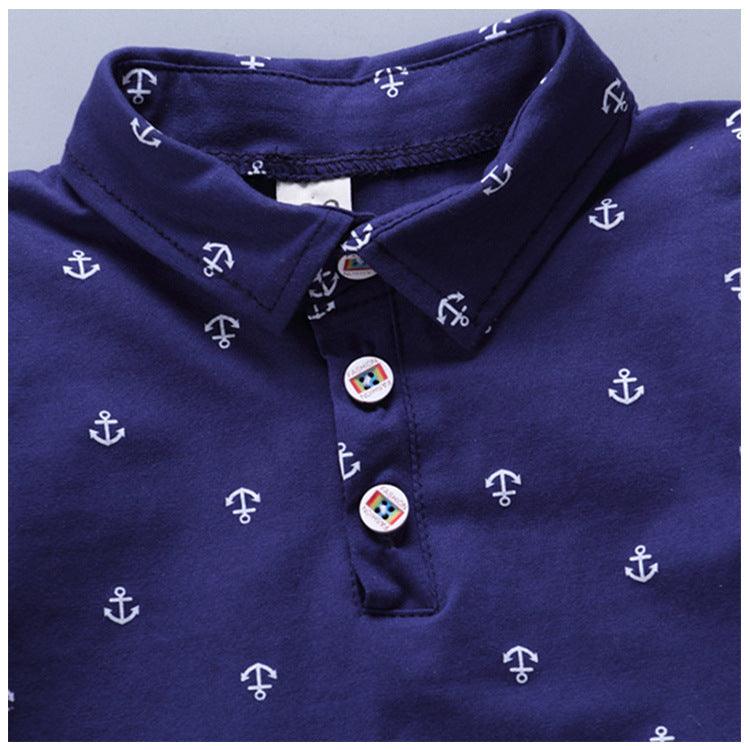 Anchor printed boy boy suit Korean short sleeve spring summer children's wear - Hipster Collections