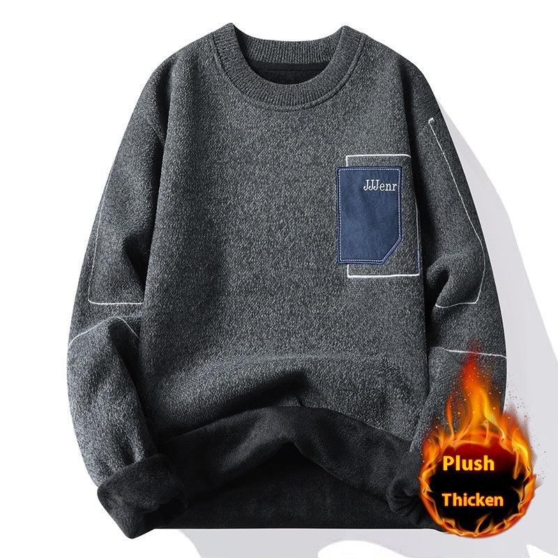 Men's Sweater Round Neck Long Sleeve Sweater Loose Splicing Knitwear Bottoming Top - Hipster Collections