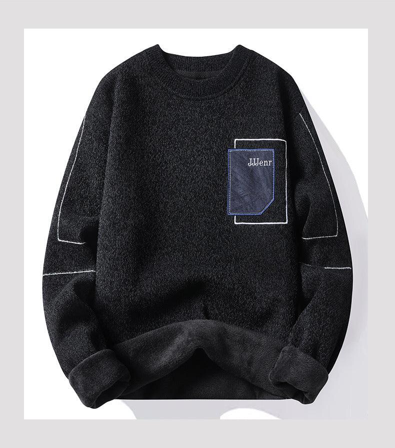 Men's Sweater Round Neck Long Sleeve Sweater Loose Splicing Knitwear Bottoming Top - Hipster Collections