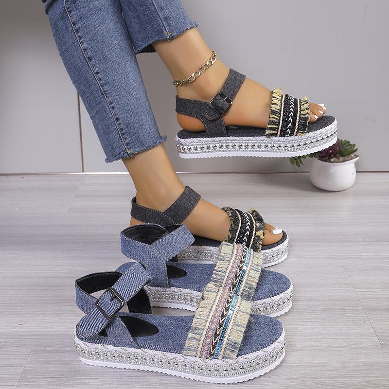 Tassel Denim Sandals - Hipster Collections