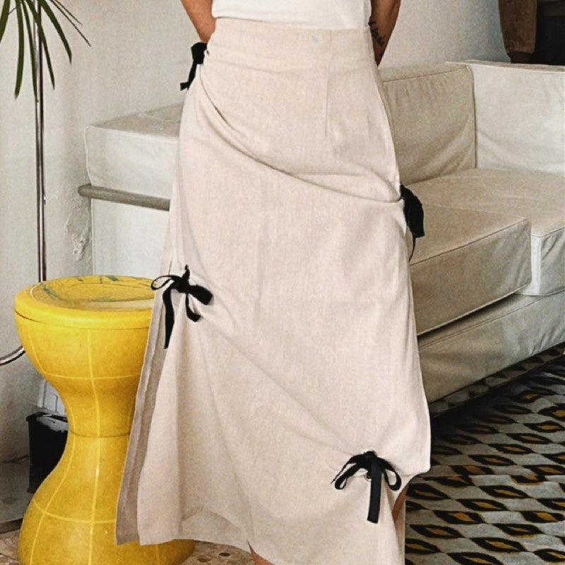 Sweet Girls' Retro Bow Bandage High Waist Temperament Split Skirt For Women - Hipster Collections