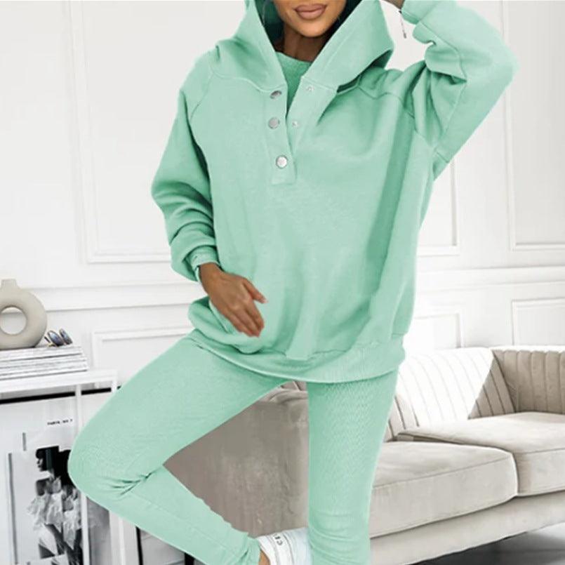 Women's Loose Hooded Pockets Sweatshirt and Vest and Slim Trousers - Hipster Collections