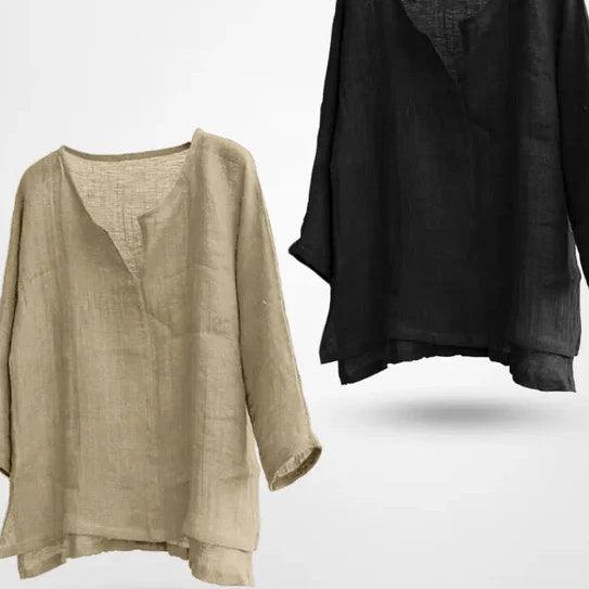 Women's Chinese Cotton And Linen Solid Color Loose Long Sleeves Shirt - Hipster Collections