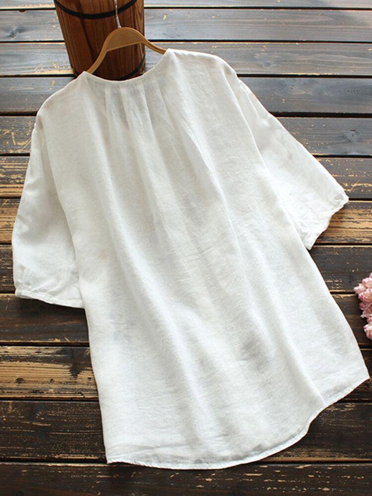 European And American Embroidered Crew Neck Button Short Sleeve - Hipster Collections