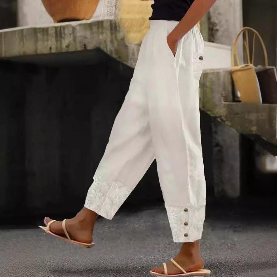 Women's Cropped Pants Casual Loose All-matching Elastic Waistband Trousers - Hipster Collections