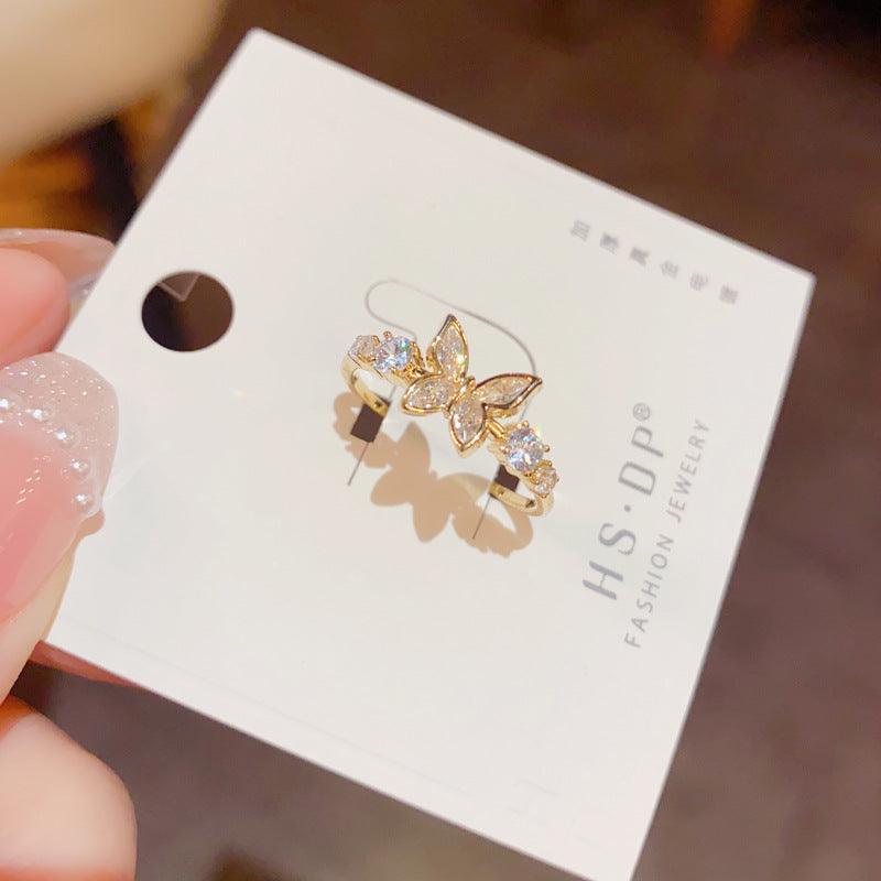 Gold Plated Diamond Inlaid Butterfly Ring - Hipster Collections