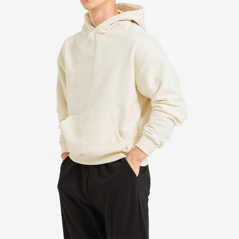Terry Cotton Solid Color Sports Drop Shoulder Port Hoodie - Hipster Collections