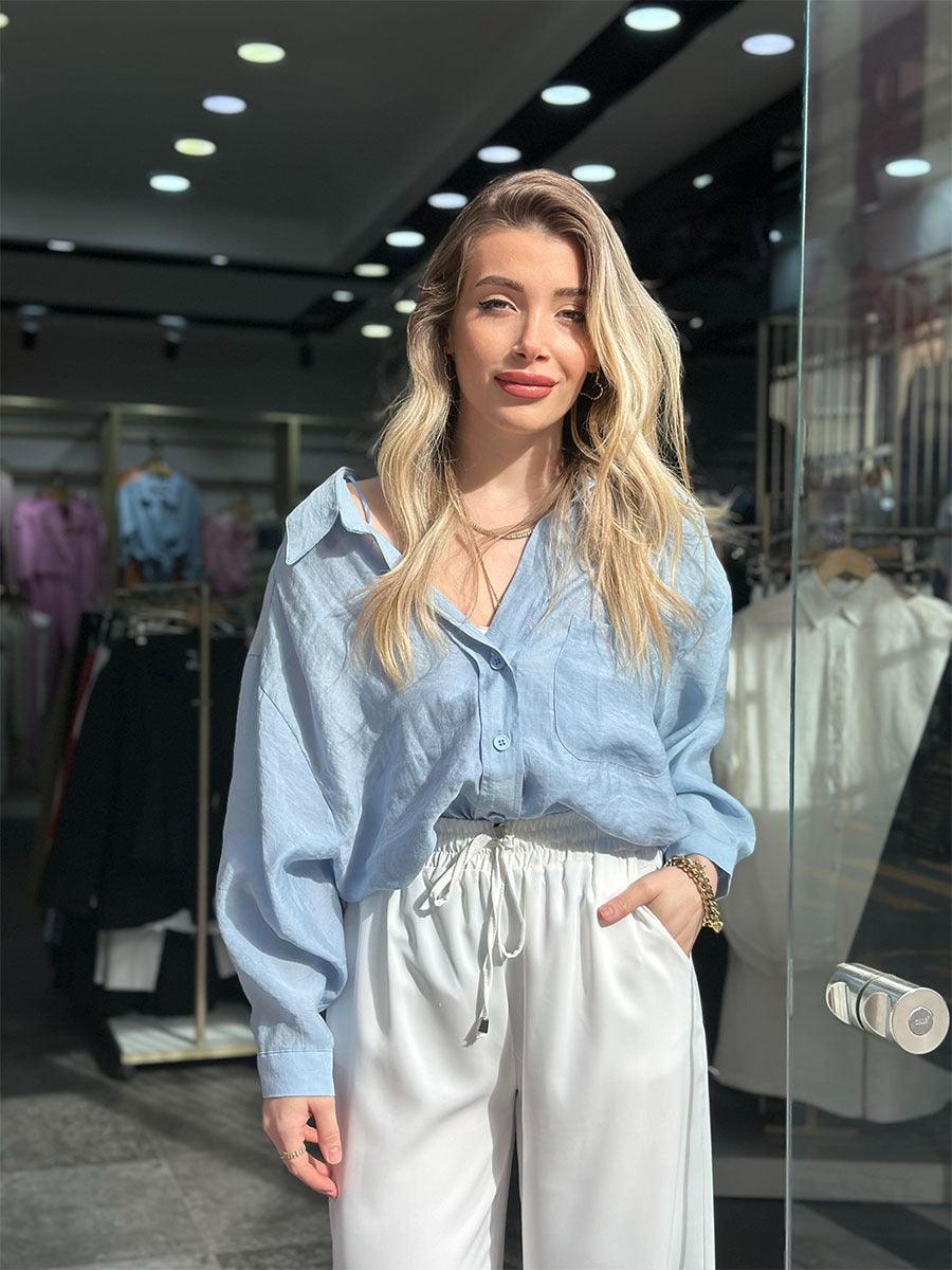 Tencel Large Profile Long Sleeve V-neck Casual Shirt - Hipster Collections