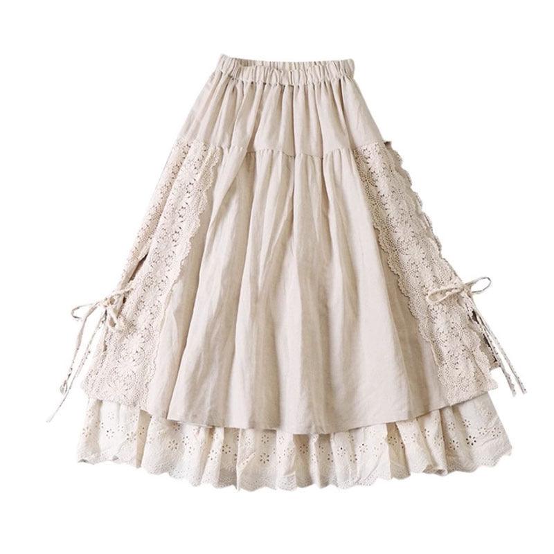 Japanese Linen Lace-up Skirt With Lining - Hipster Collections