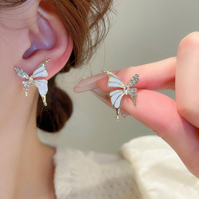 Rhinestone Dripped Butterflies Stud Earrings - Hipster Collections