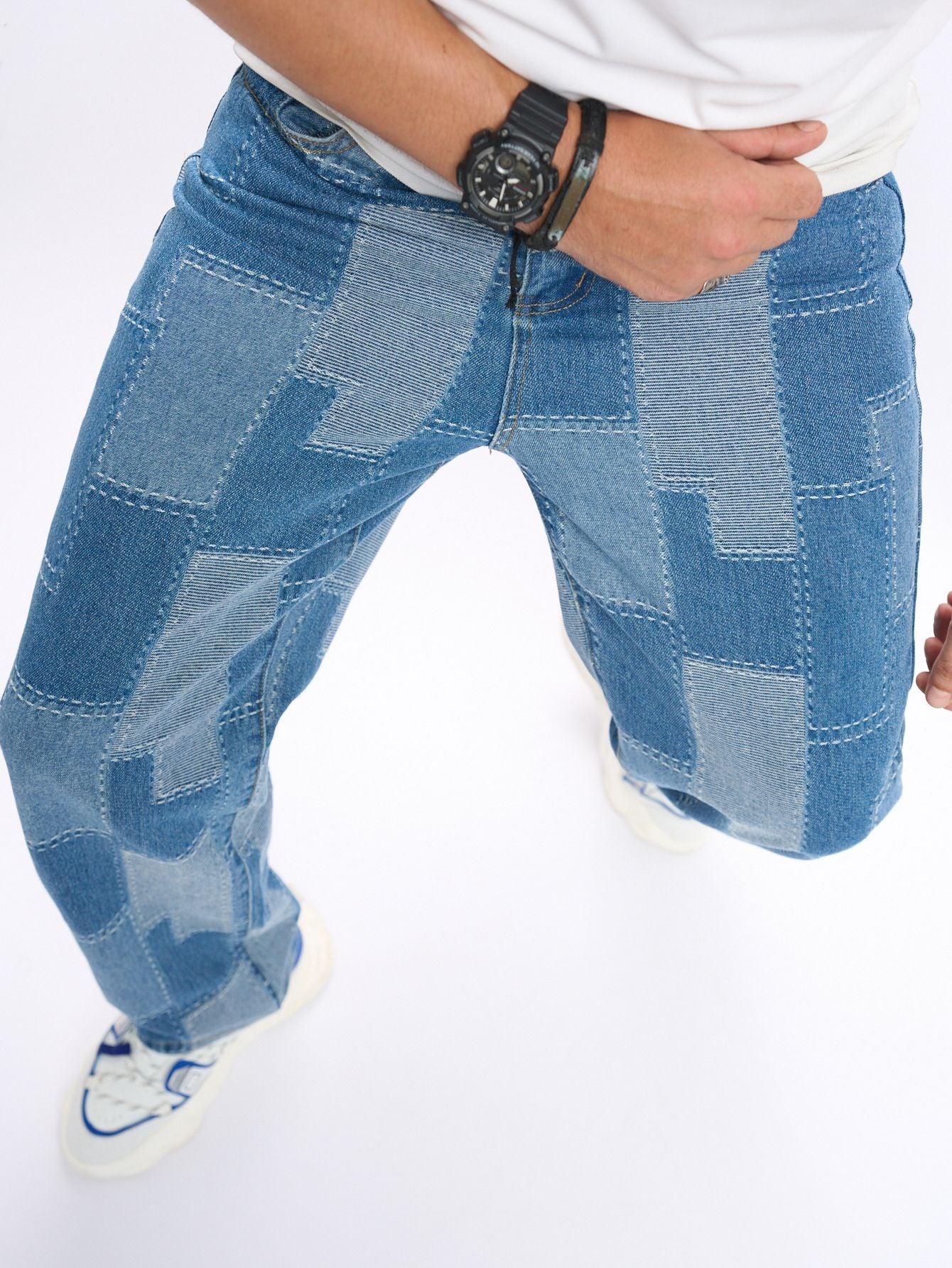 Brand Patch Stitch Elastic Jeans Men's - Hipster Collections