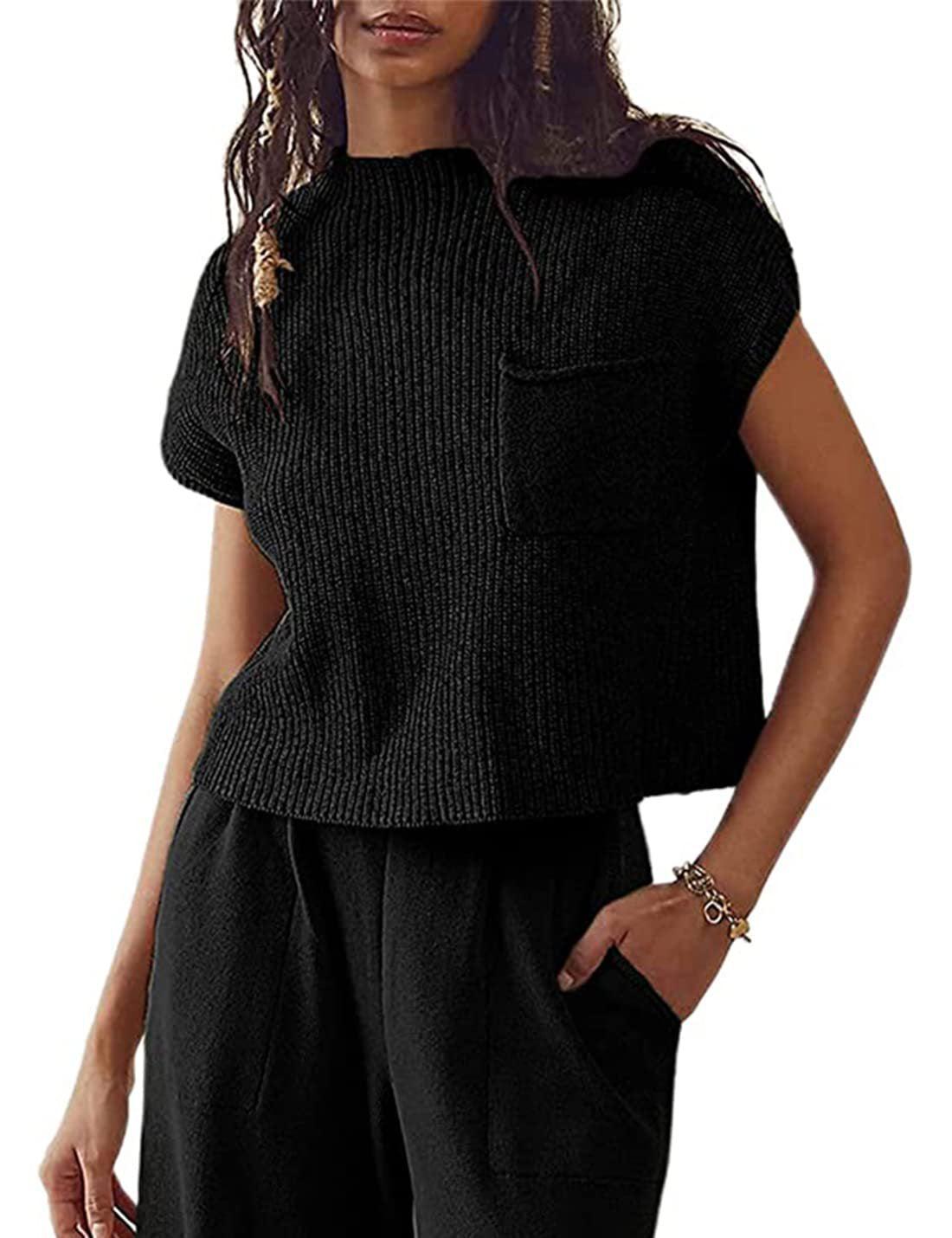 Women's Knitted Sleeveless Pocket Casual Rib Pullover Vest - Hipster Collections