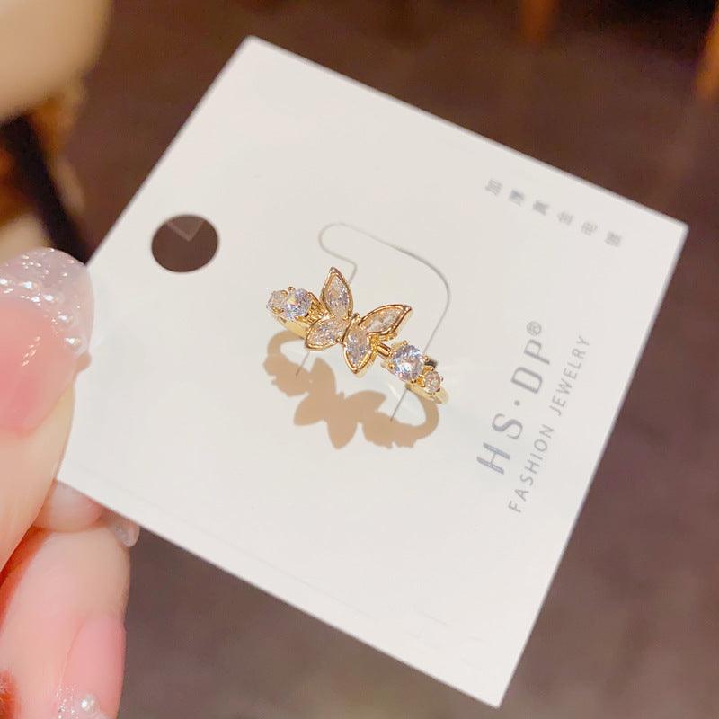 Gold Plated Diamond Inlaid Butterfly Ring - Hipster Collections