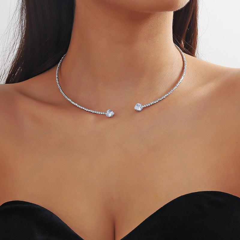 Rhinestone Heart Collar Necklace For Women - Hipster Collections