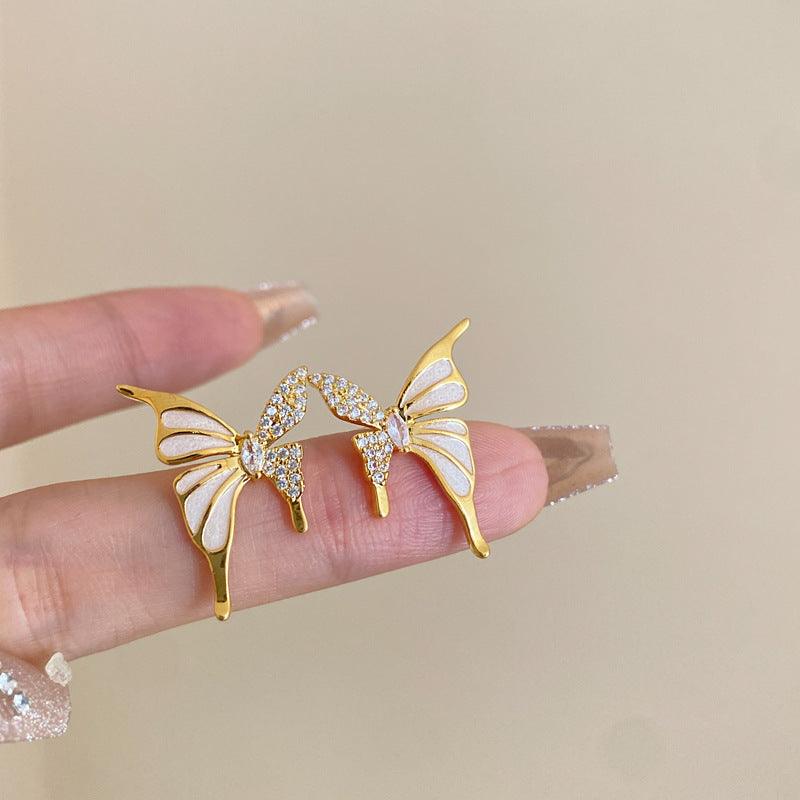 Rhinestone Dripped Butterflies Stud Earrings - Hipster Collections