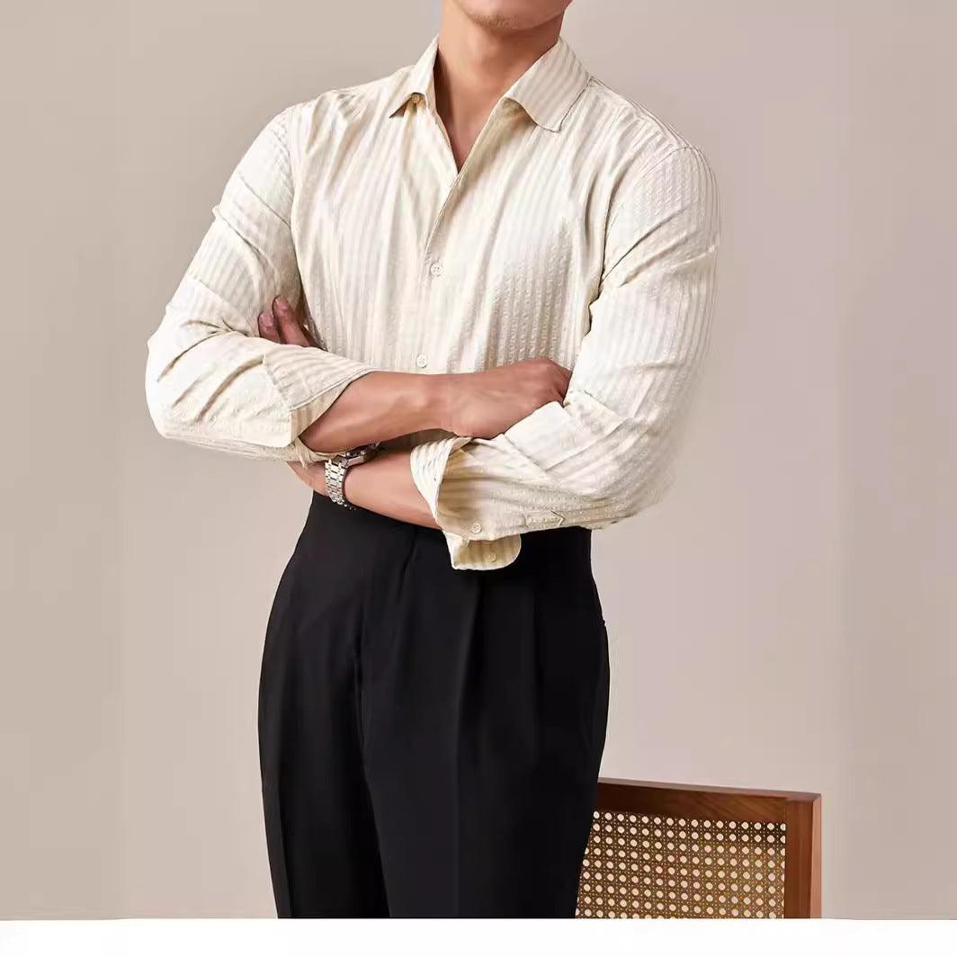 Italian One-piece Collar White Shirt Men's Long Sleeve - Hipster Collections