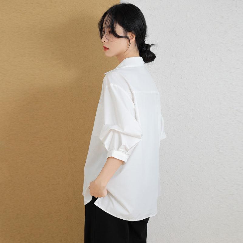 French Style Three-quarter Sleeve Loose Thin Lapel Shirt - Hipster Collections