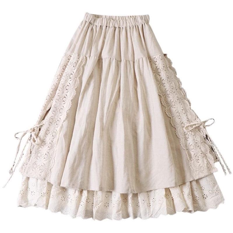 Japanese Linen Lace-up Skirt With Lining - Hipster Collections