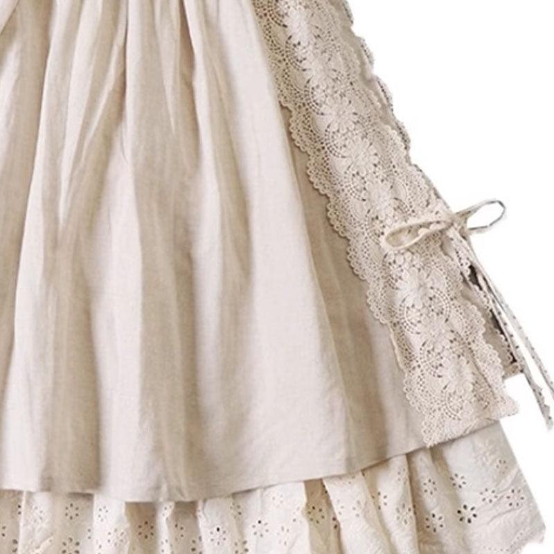 Japanese Linen Lace-up Skirt With Lining - Hipster Collections