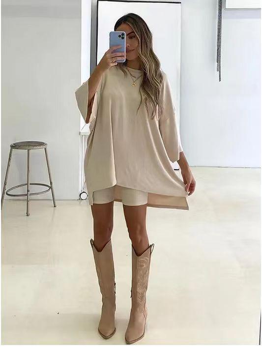 Women's Clothing Fashion Solid Color Loose T-shirt Tight Shorts Women - Hipster Collections