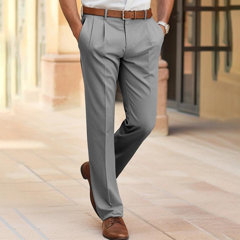 Men's Casual Suit Pants Fashion Trousers Mid Waist Straight Long Pants For Office Business Formal - Hipster Collections