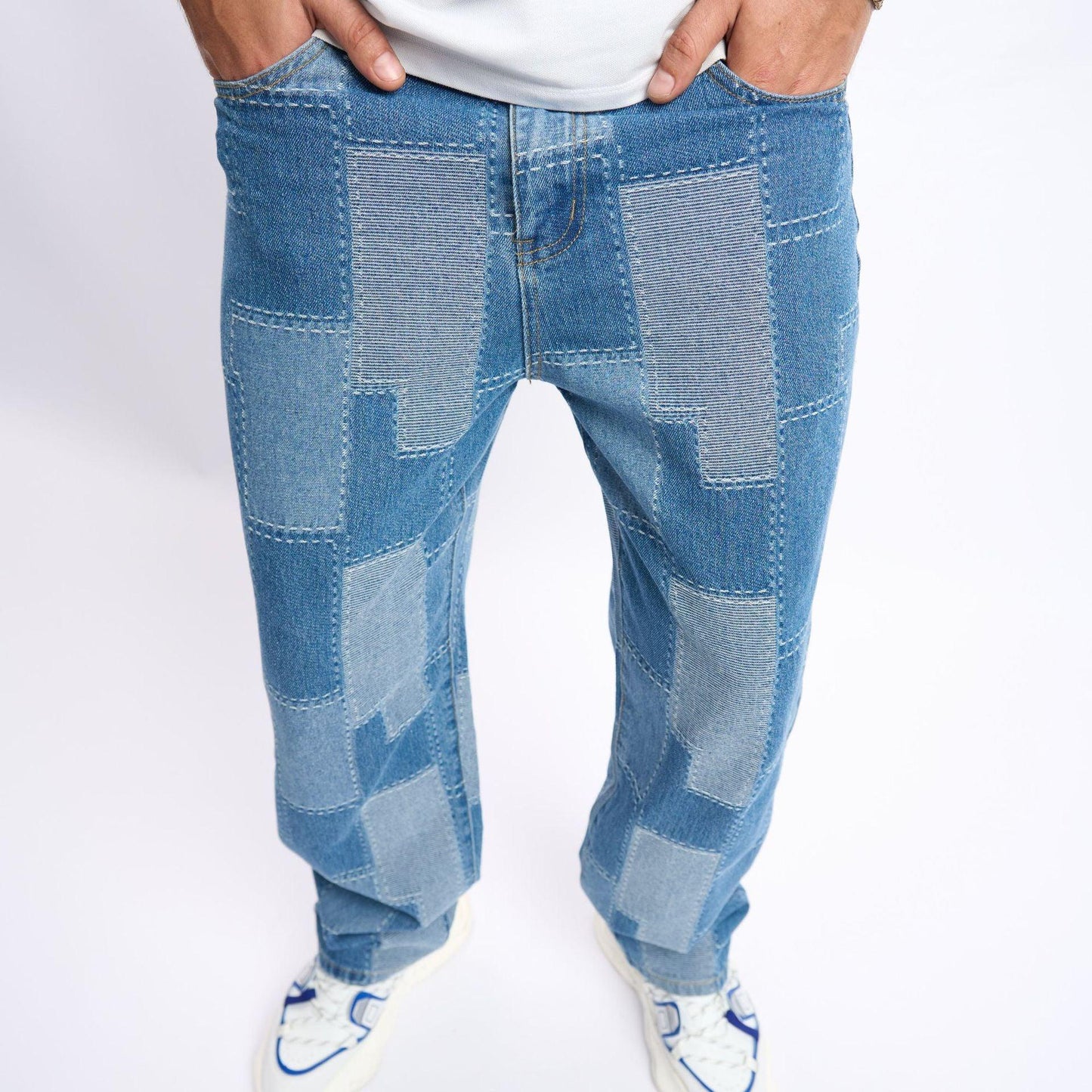Brand Patch Stitch Elastic Jeans Men's - Hipster Collections