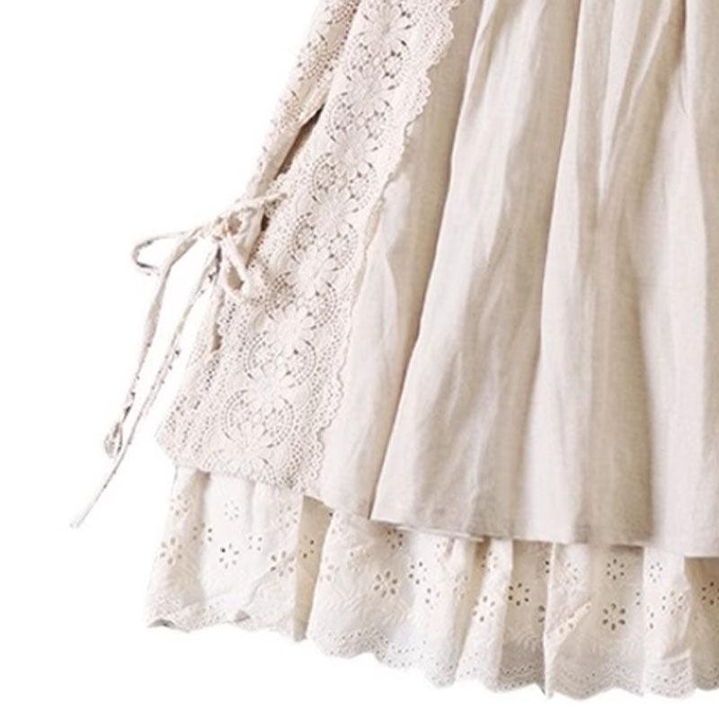 Japanese Linen Lace-up Skirt With Lining - Hipster Collections