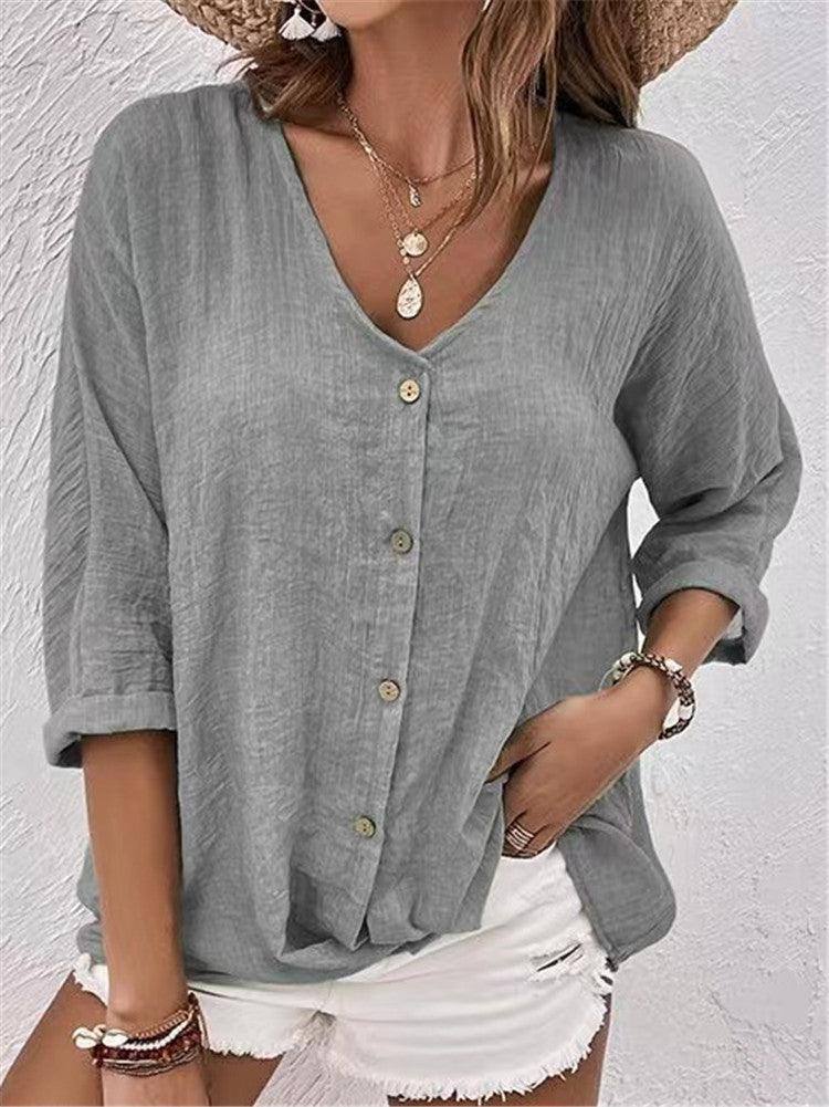 Cross-border New Arrival Women's V-neck Buttons Chiffon Cardigan Long Sleeve - Hipster Collections