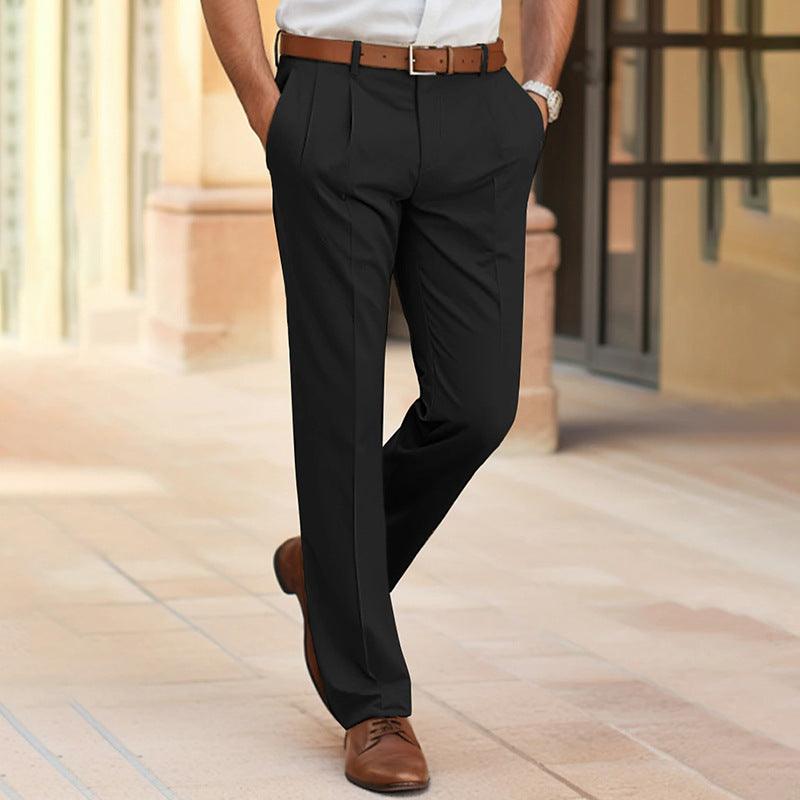 Men's Casual Suit Pants Fashion Trousers Mid Waist Straight Long Pants For Office Business Formal - Hipster Collections