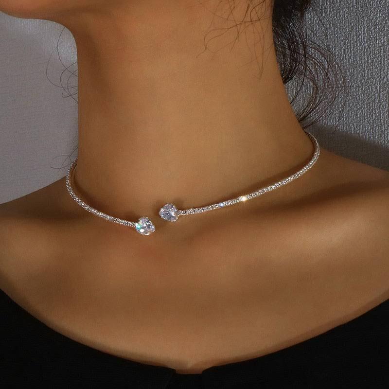 Rhinestone Heart Collar Necklace For Women - Hipster Collections
