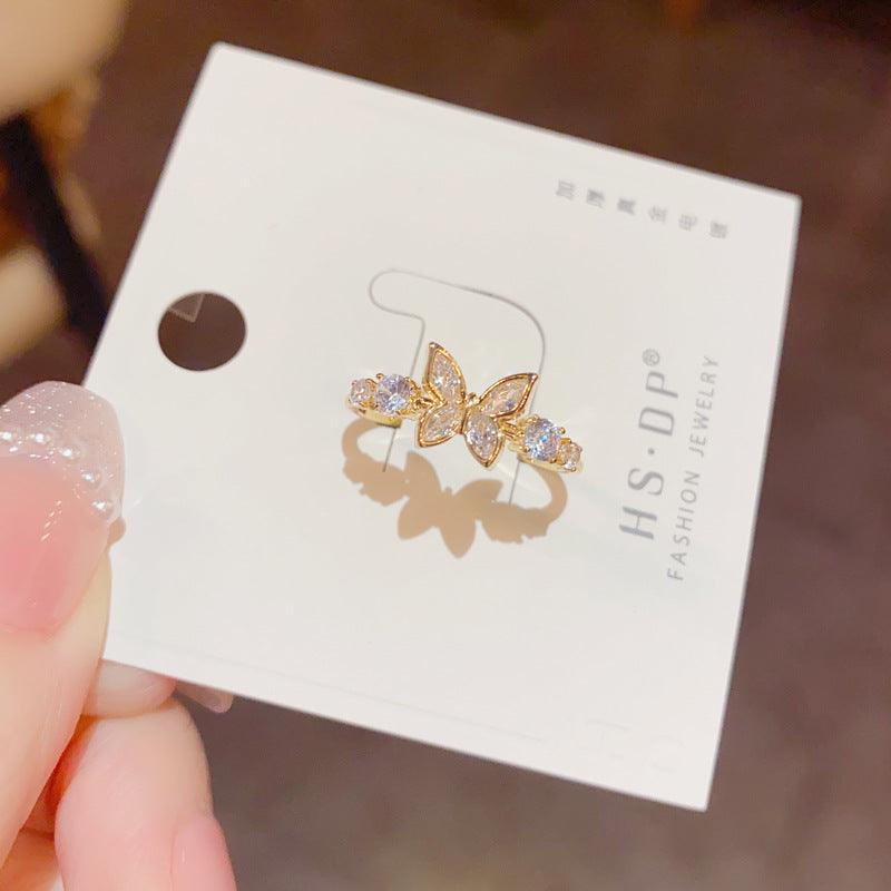 Gold Plated Diamond Inlaid Butterfly Ring - Hipster Collections
