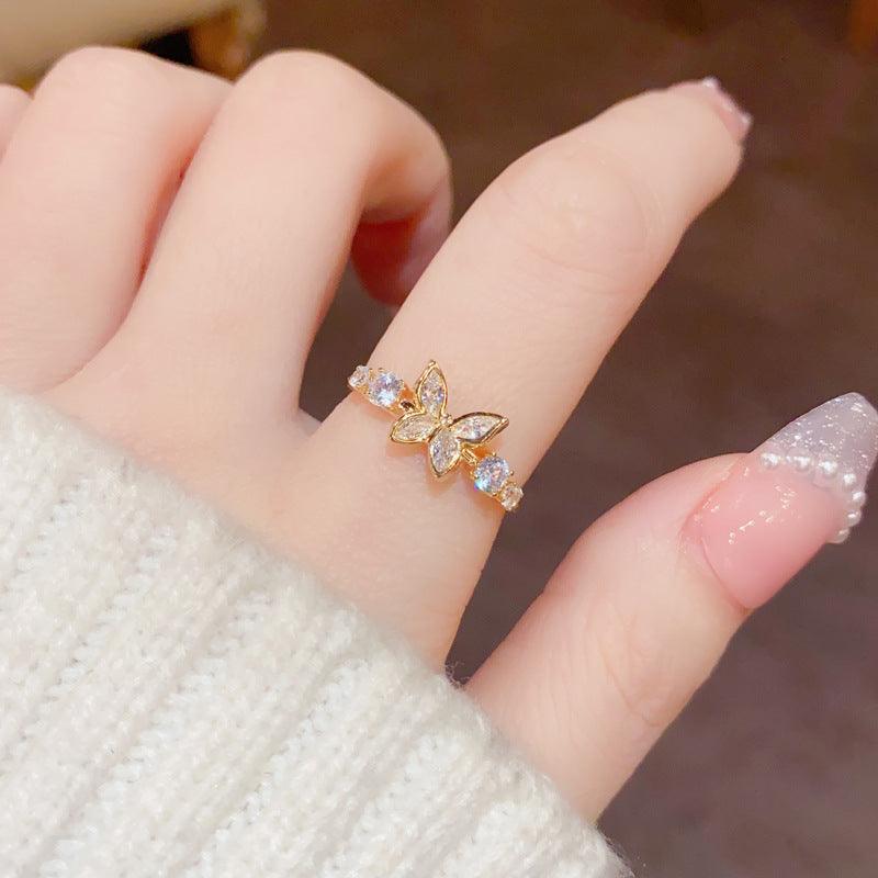 Gold Plated Diamond Inlaid Butterfly Ring - Hipster Collections