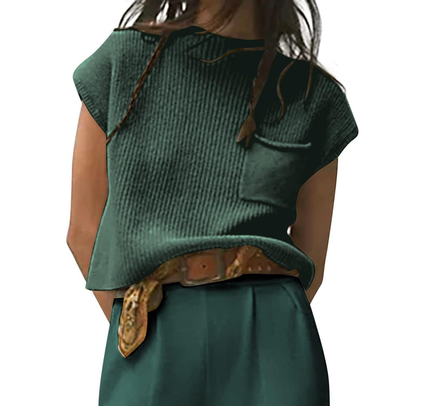 Women's Knitted Sleeveless Pocket Casual Rib Pullover Vest - Hipster Collections
