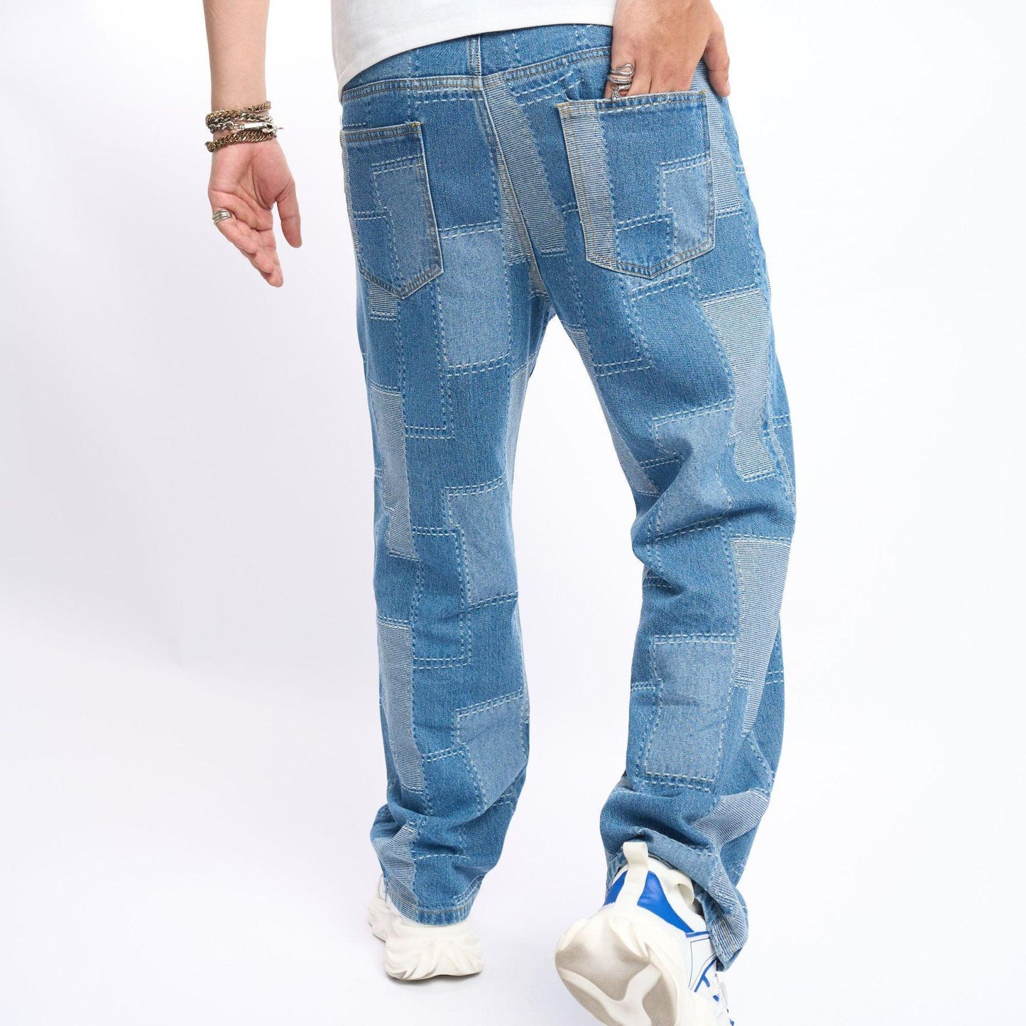 Brand Patch Stitch Elastic Jeans Men's - Hipster Collections