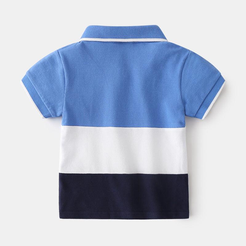 Boys Color Block Lapel Tops Korean Children's Clothing Boys Embroidered Shirts Baby Summer Trends - Hipster Collections